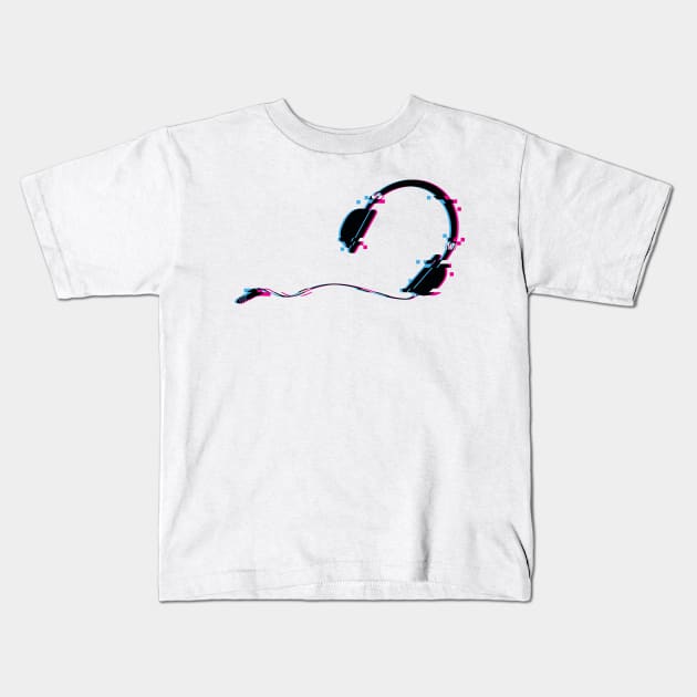 Music Headphones Glitch Art Kids T-Shirt by freeves